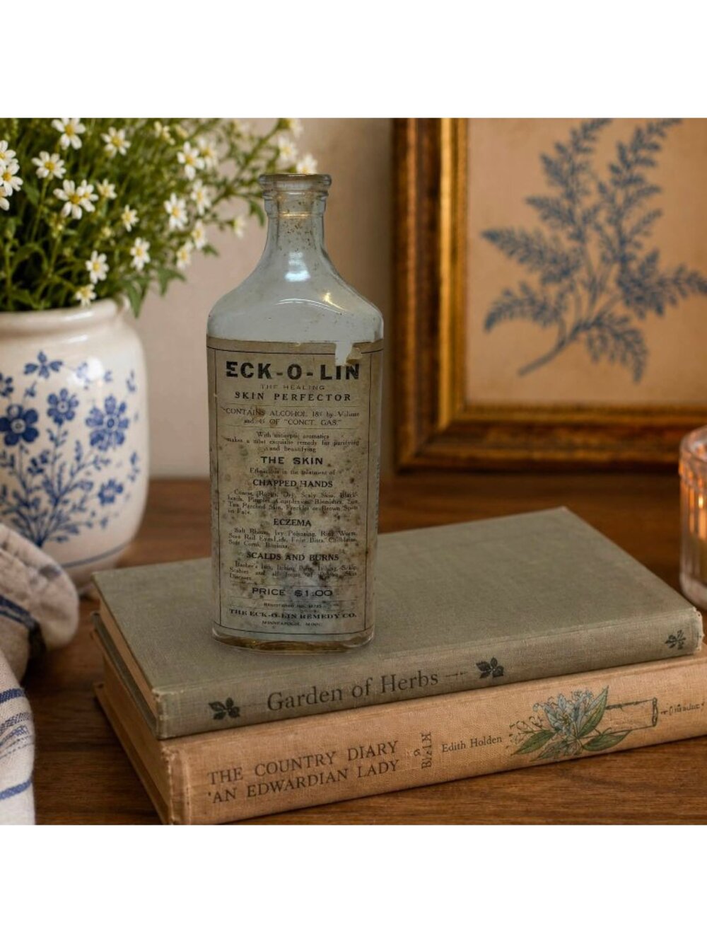 Antique ECK-O-LIN Skin Perfector Bottle with Original Label | Apothecary Medicin